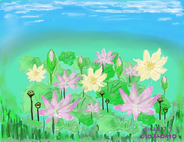 연꽃 향연, 모바일그림, Artrage Vitae 앱 사용, 모바일화가 임종성 작